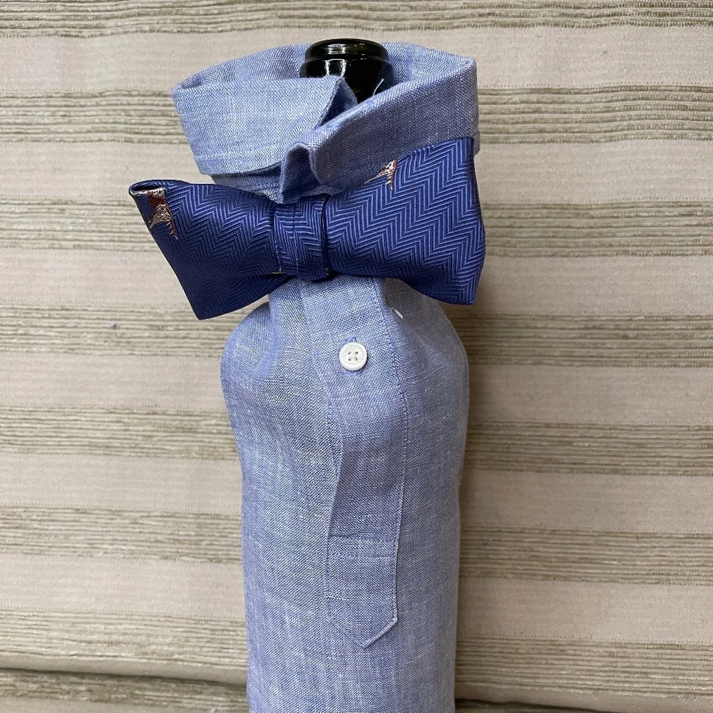 Handcrafted Wine or Liquor Bottle Gift Bag Made From Dress Shirt and Tie